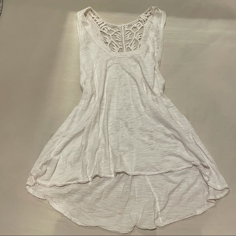 white flowy top with lace back